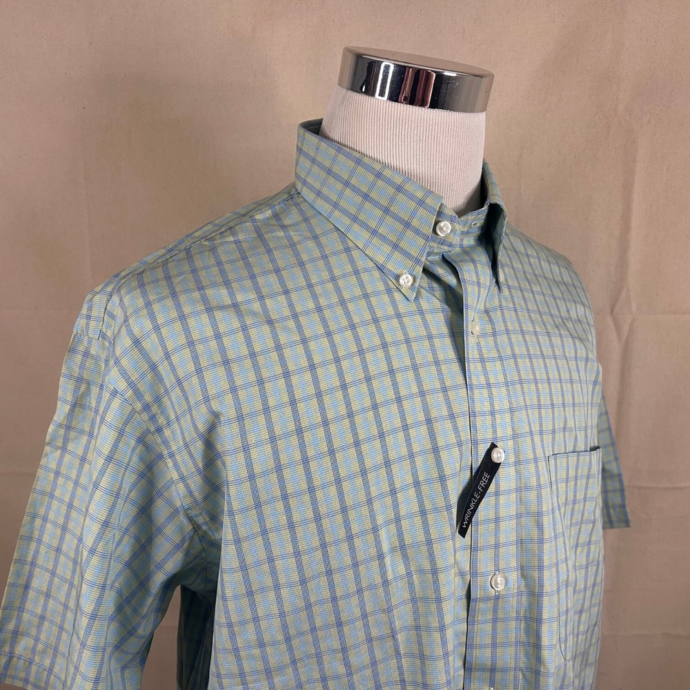 NWT Jos A Bank Large Stays Cool Button Down Shirt Green Plaid 100% Cotton Mens